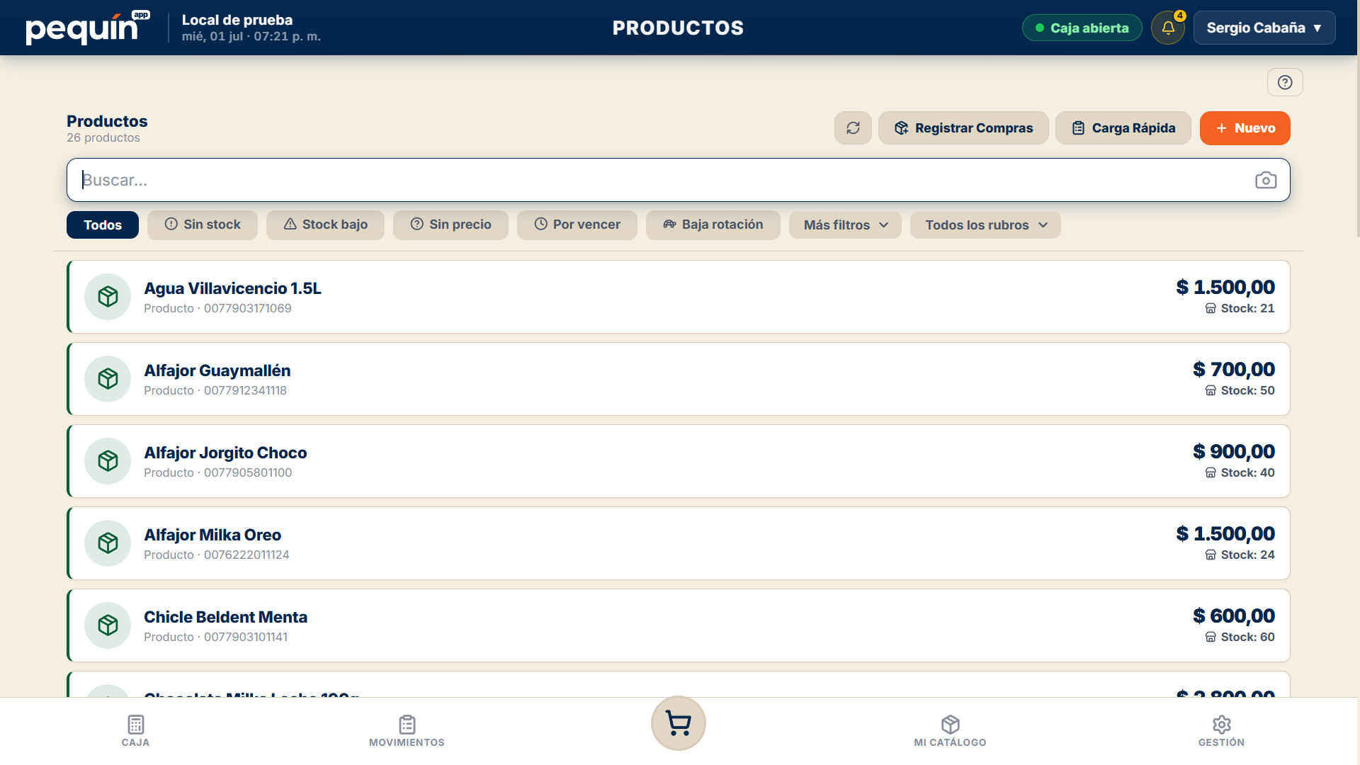 Gestión de productos y stock en Pequín