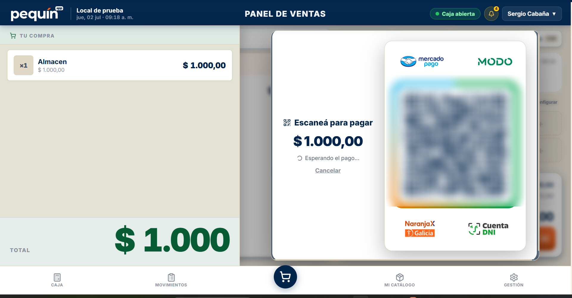 Cobro con QR de MercadoPago en Pequín
